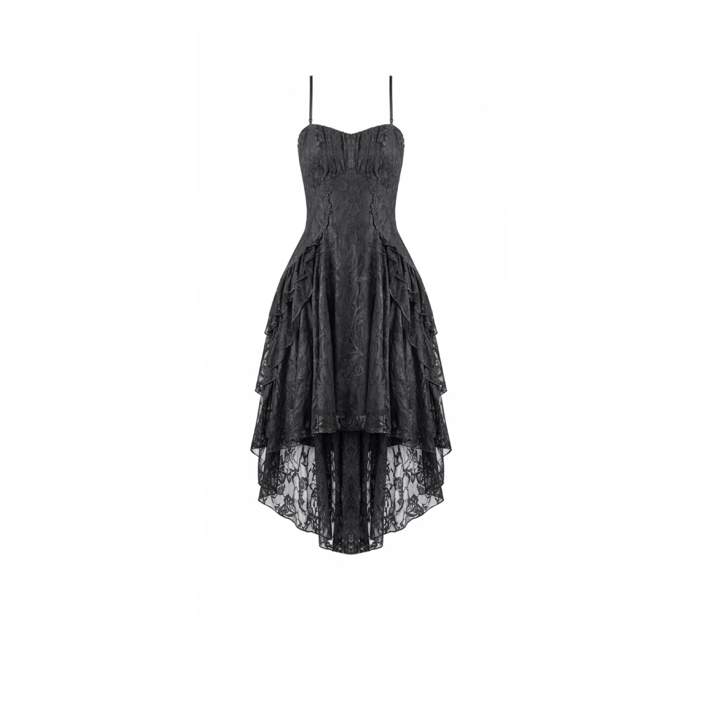 Dark in Love - AllStretch Lace Cami Dress with HighLow Ruffle Tail Hem High low jurk - Zwart